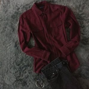 GAP Burgundy & Black Checkered Button Down